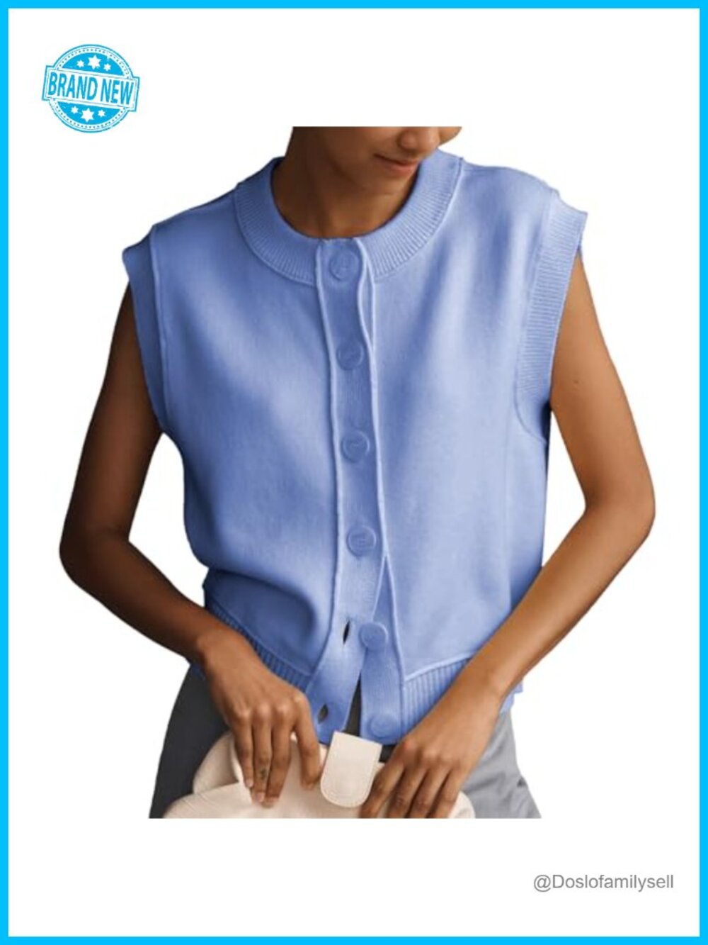 Womens Ribbed Knit Sweater Vest Sleeveless Button Down Cropped Tank Top